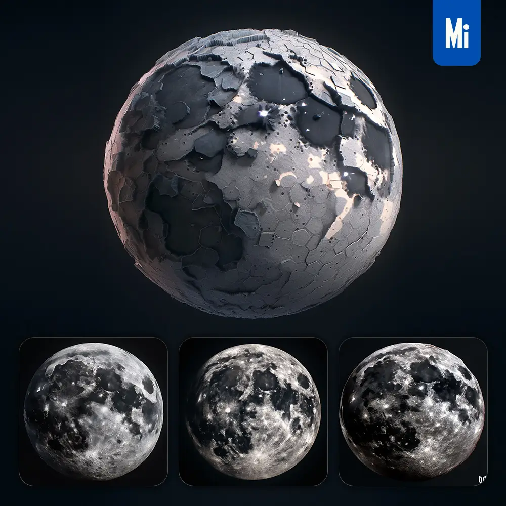 Midjourney Prompt Moon Icon Design UI 3D Rendering Game Planet