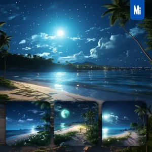Midjourney Prompt Night Sea Moon Star Sky Beach Starry CG