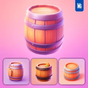 Midjourney Prompt Oak Wooden Wine Barrel 3D Icon Game Cartoon Cute Lovely