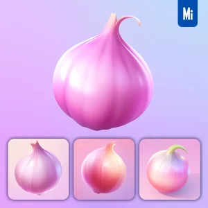 Midjourney Prompt Onion 3D Icon Game Cartoon Cute Lovely