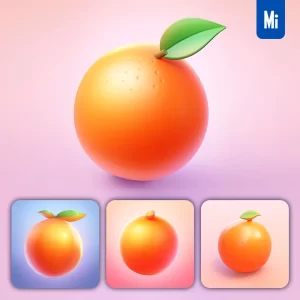 Midjourney Prompt Orange Tangerine 3D Icon Game Cartoon Cute Lovely