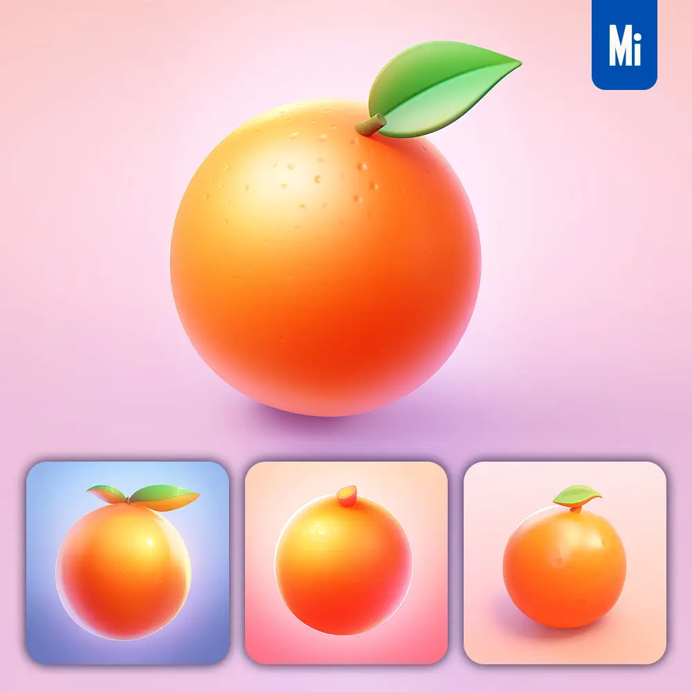Midjourney Prompt Orange Tangerine 3D Icon Game Cartoon Cute Lovely