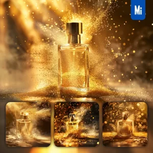 Midjourney Prompt Parfum Perfume Bottle Golden Luxury Dust Lighting Photography