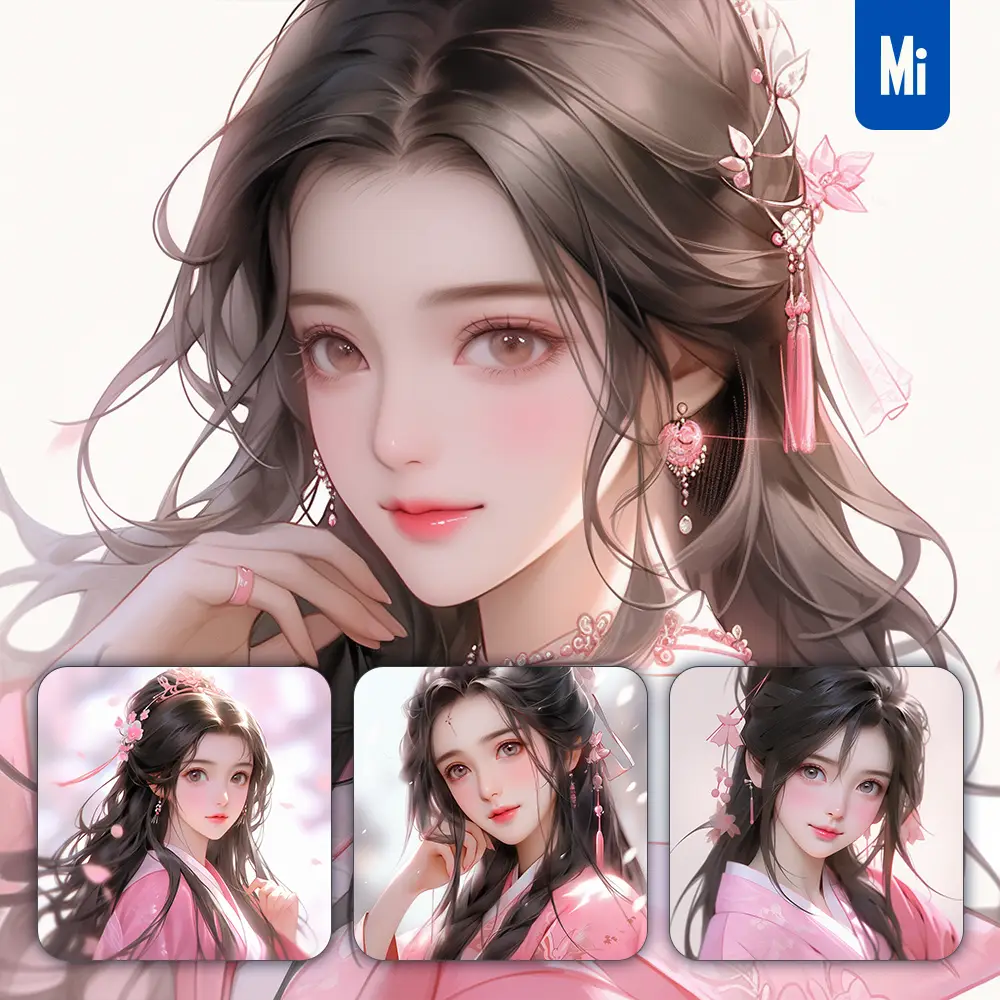 Midjourney Prompt Pink Chinese Beautiful Asian Woman Fairy Girl Lady Face Portrait Animation Cartoon Painting