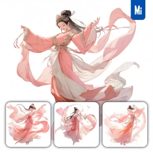 Midjourney Prompt Pink Beautiful Chinese Girl Lady Woman Dance Portrait Animation Cartoon Painting