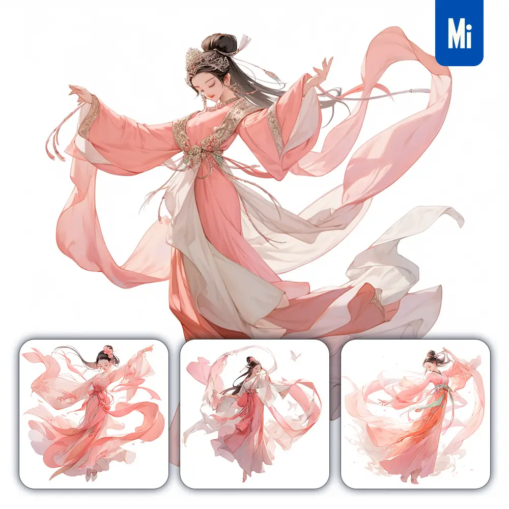 Midjourney Prompt Pink Beautiful Chinese Girl Lady Woman Dance Portrait Animation Cartoon Painting