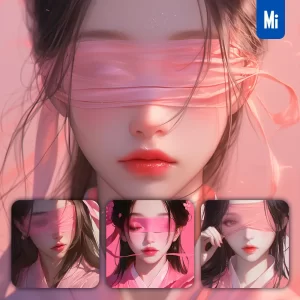Midjourney Prompt Pink Blindfolded Beautiful Woman Girl Lady Face Portrait Animation Cartoon