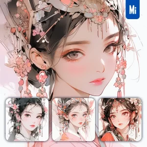 Midjourney Prompt Pink Headgear Beautiful Woman Girl Lady Face Portrait Animation Cartoon Painting