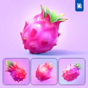 Midjourney Prompt Pitaya 3D Icon Game Cartoon Cute Lovely