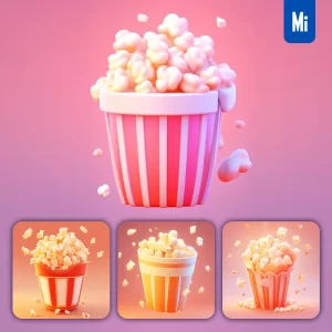 Midjourney Prompt Popcorn 3D Icon Game Cartoon Cute Lovely