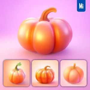 Midjourney Prompt Pumpkin 3D Icon Game Cartoon Cute Lovely