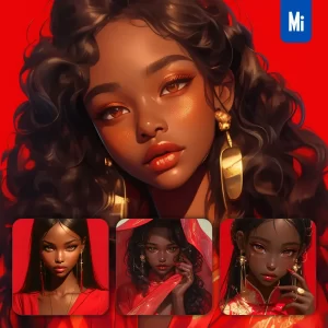 Midjourney Prompt Red African Beautiful Woman Girl Lady Face Portrait Animation Cartoon