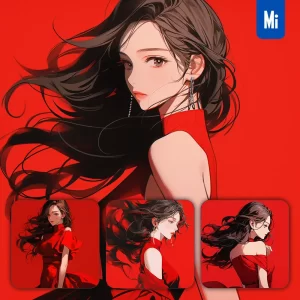Midjourney Prompt Red Beautiful Girl Woman Lady Dress Illustration Portrait Animation Cartoon