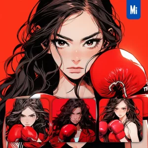 Midjourney Prompt Red Boxer Boxing Beautiful Female Girl Woman Illustration Portrait Animation Cartoon