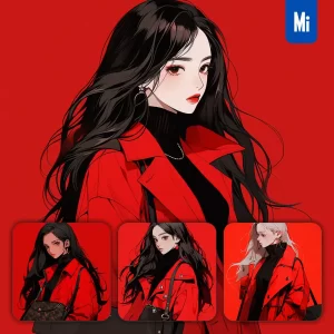 Midjourney Prompt Red Coat Beautiful Girl Woman Lady Illustration Portrait Animation Cartoon