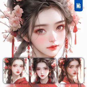 Midjourney Prompt Red Fairy Chinese Beautiful Asian Woman Girl Lady Face Portrait Animation Cartoon Painting