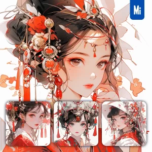 Midjourney Prompt Red Headgear Beautiful Woman Girl Lady Face Portrait Animation Cartoon Painting