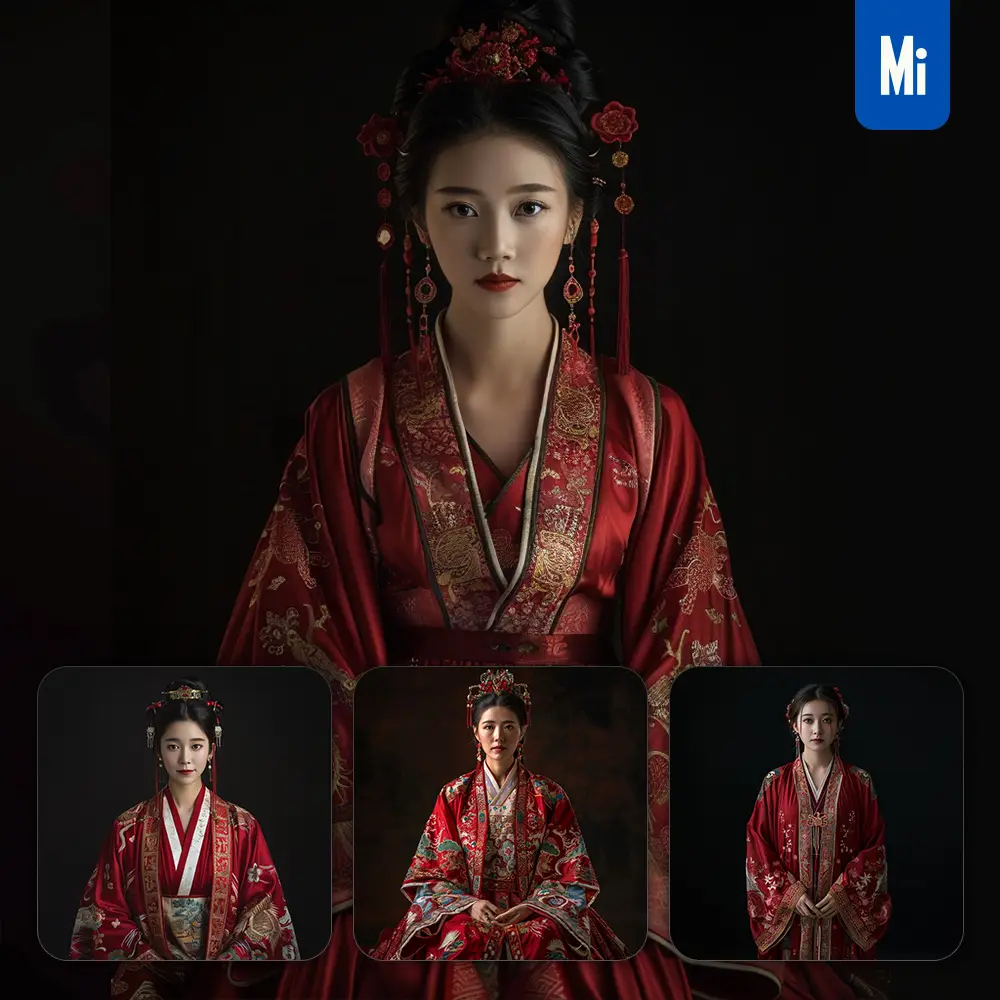 Midjourney Prompt Red Portrait Chinese Gown Princess Infanta Woman Lady Girl Photography