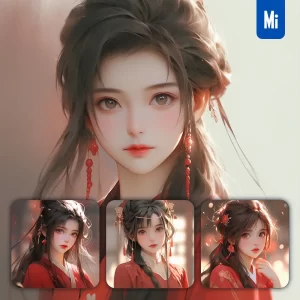Midjourney Prompt Red Traditional China Beautiful Asian Woman Girl Lady Face Portrait Animation Cartoon Painting