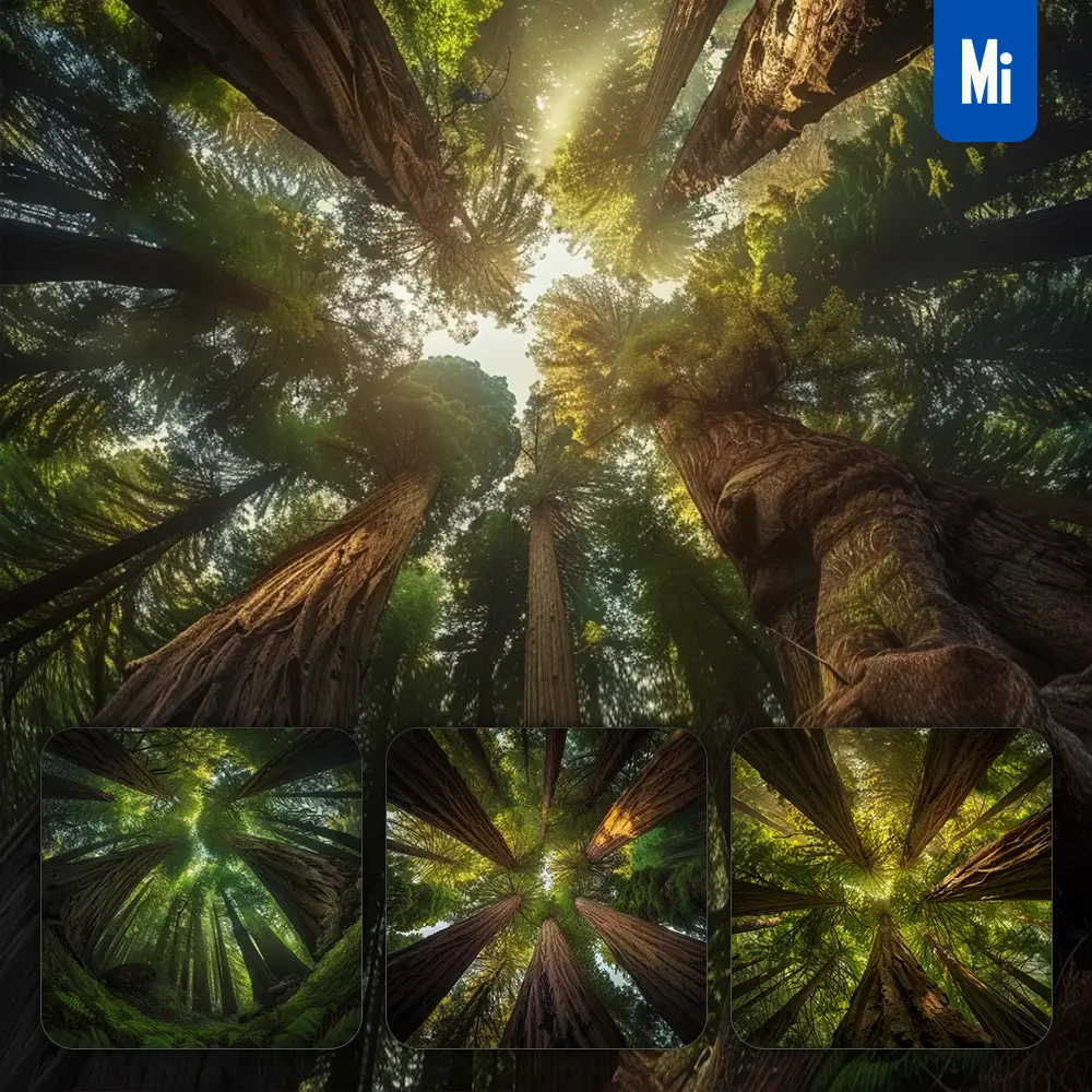 Midjourney Prompt Redwood Massive Trunk Wood Tree Sky Landscape Photography