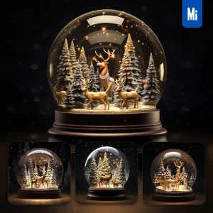Midjourney Prompt Reindeer Deer Snow Christmas Tree Globe Glass Sphere Warm Winter