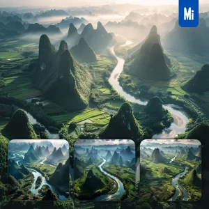 Midjourney Prompt River Hill Countryside Plain Field Sunshine Green Landscape Photography