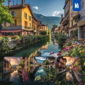 Midjourney Prompt River House Lake Water Mountain Wildflower Landscape Photography
