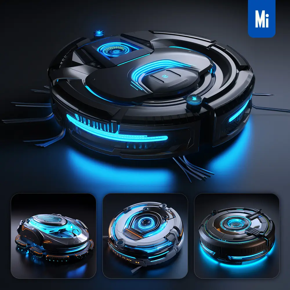 Midjourney Prompt Robot Vacuum Cleaner Roomba Irobot Conceptual Design Azure Product 3D Transparent