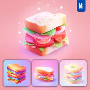 Midjourney Prompt Sandwich 3D Icon Game Cartoon Cute Lovely
