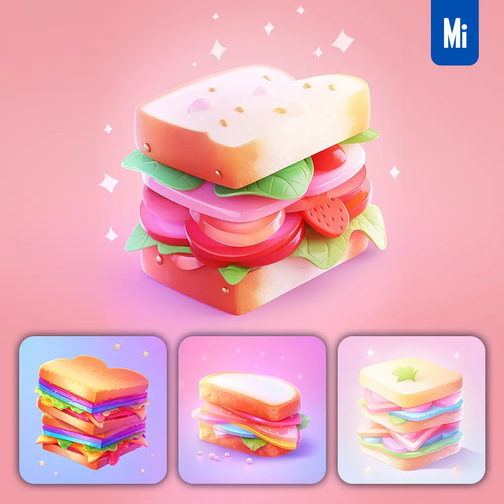 Midjourney Prompt Sandwich 3D Icon Game Cartoon Cute Lovely