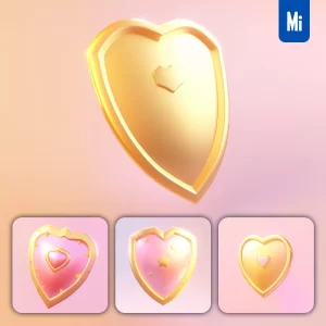 Midjourney Prompt Shield Golden 3D Icon Game Cartoon Cute Lovely