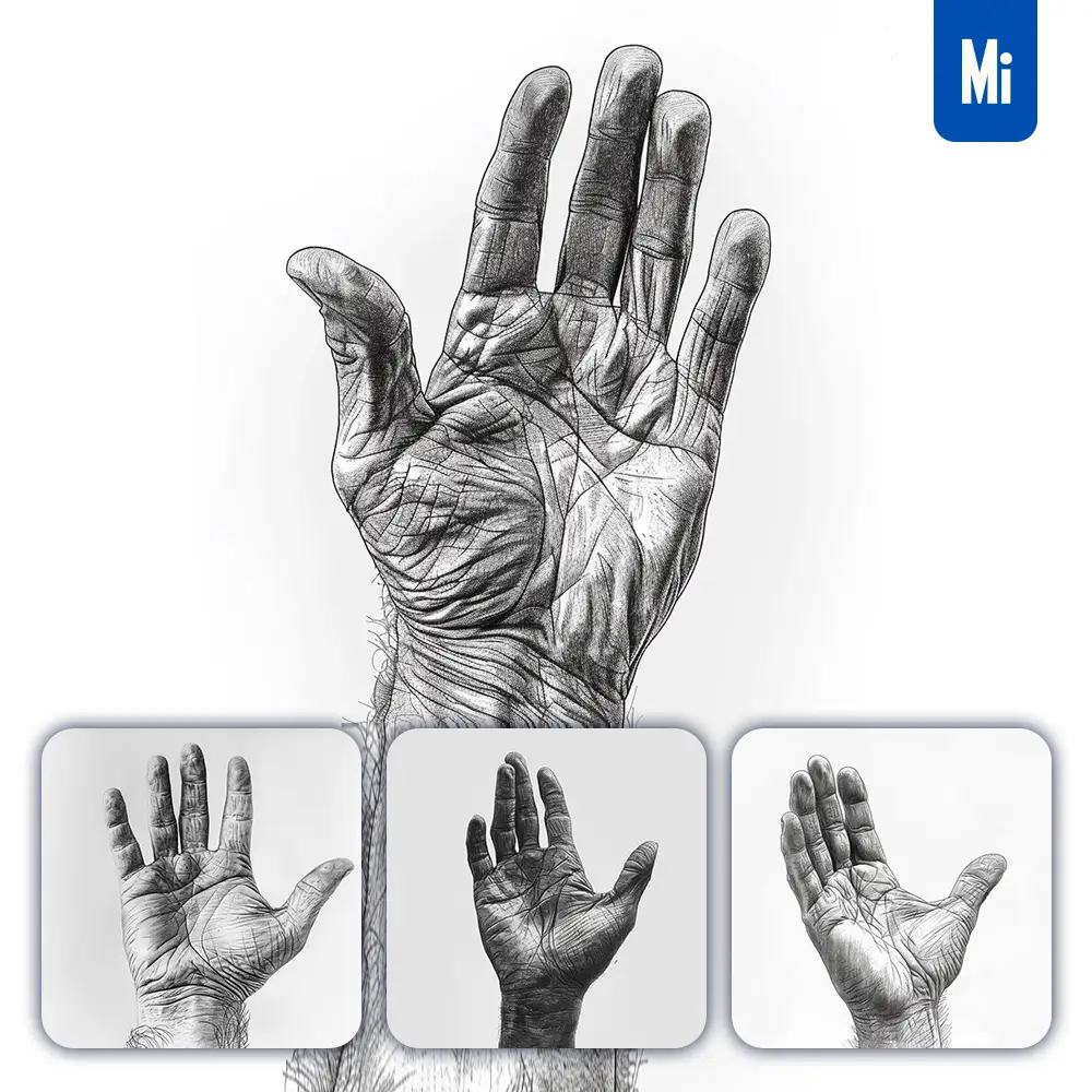 Midjourney Prompt Sketch Black and White Hand Palm Man Draw Drawing