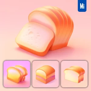 Midjourney Prompt Sliced Toast Bread 3D Icon Game Cartoon Cute Lovely