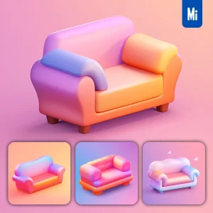 Midjourney Prompt Sofa 3D Icon Game Cartoon Cute Lovely