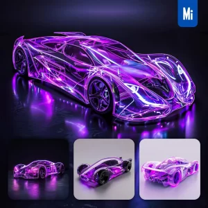 Midjourney Prompt Sports Car Supercar Transparent Inflatable Futuristic Vehicle Purple Product Design 3D Concept