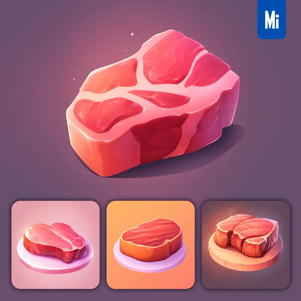 Midjourney Prompt Steak Meat 3D Icon Game Cartoon Cute Lovely