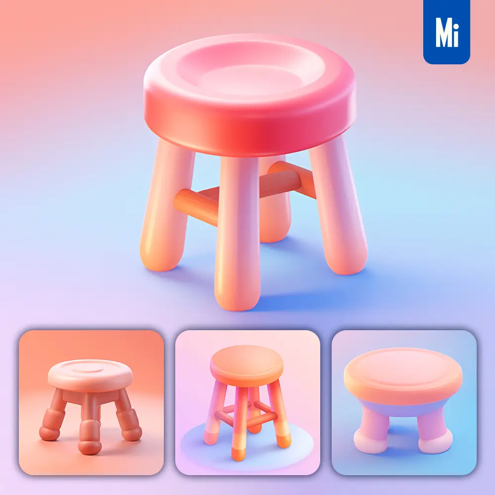 Midjourney Prompt Stool 3D Icon Game Cartoon Cute Lovely