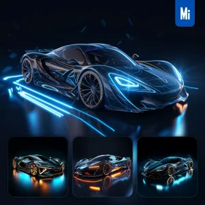 Midjourney Prompt Super Car Conceptual Design Azure Product 3D Transparent