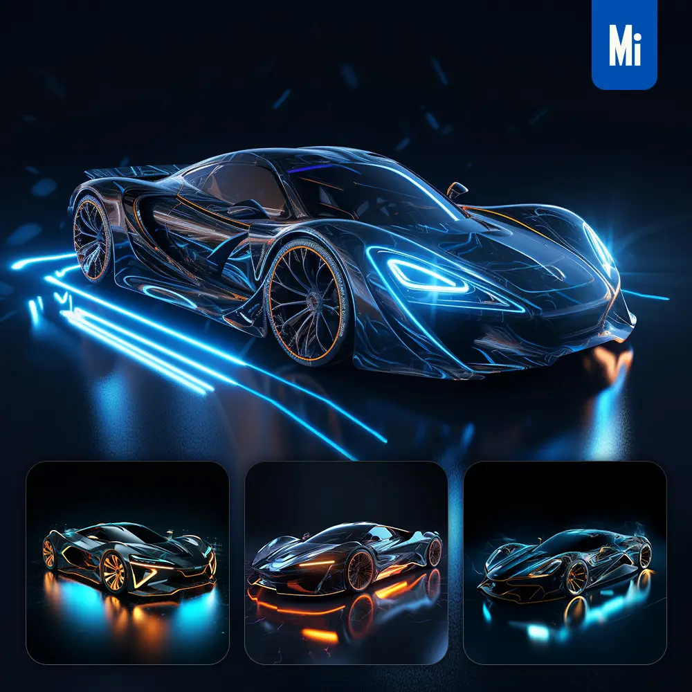 Midjourney Prompt Super Car Conceptual Design Azure Product 3D Transparent