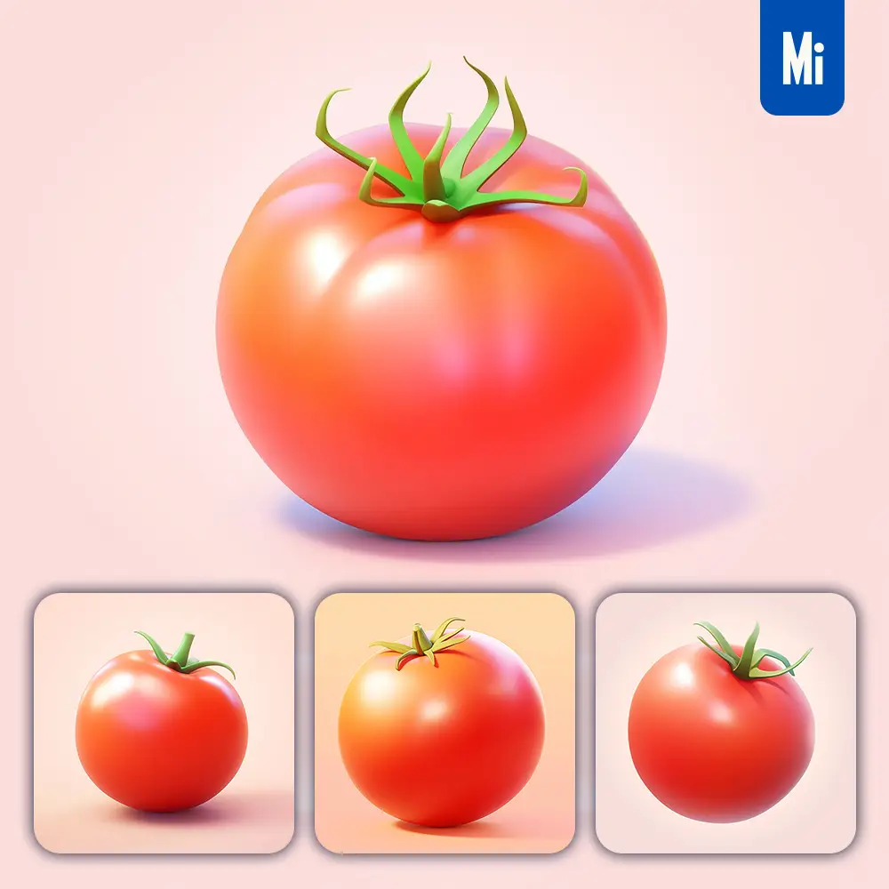 Midjourney Prompt Tomato 3D Icon Game Cartoon Cute Lovely