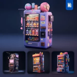 Midjourney Prompt Vending Machine Icon Design UI 3D Rendering