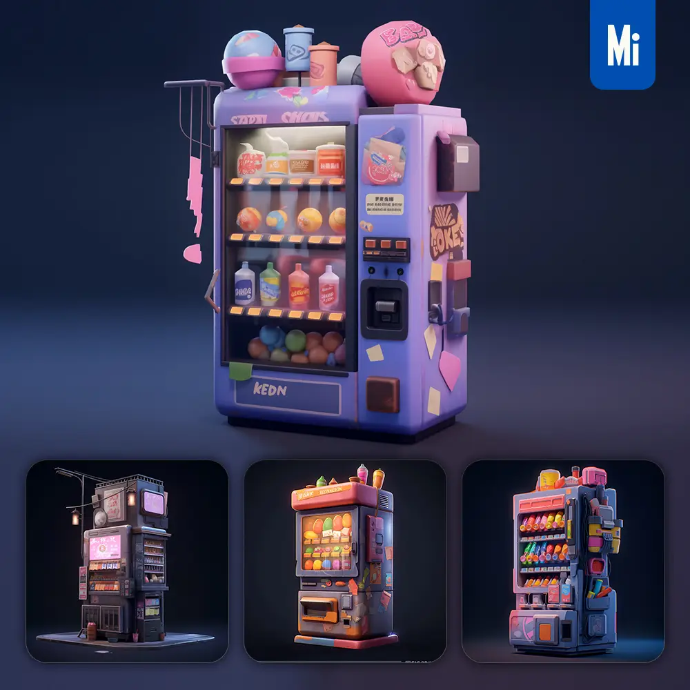 Midjourney Prompt Vending Machine Icon Design UI 3D Rendering