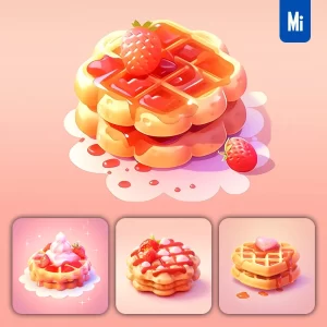 Midjourney Prompt Waffle 3D Icon Game Cartoon Cute Lovely