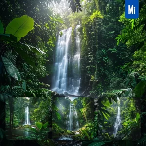 Midjourney Prompt Waterfall Tropical Jungle Green Lush Foliage Landscape Photography