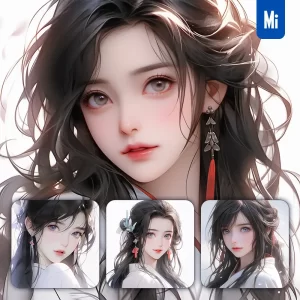 Midjourney Prompt White Chinese Beautiful Asian Woman Fairy Girl Lady Face Portrait Animation Cartoon Painting