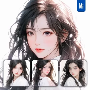 Midjourney Prompt White Japanese Beautiful Geisha Asian Woman Girl Lady Face Portrait Animation Cartoon Painting