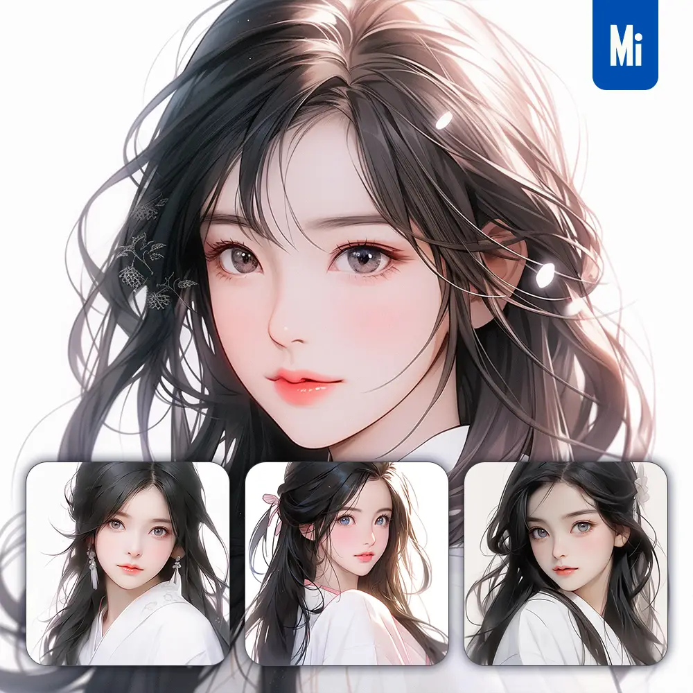 Midjourney Prompt White Japanese Beautiful Geisha Asian Woman Girl Lady Face Portrait Animation Cartoon Painting