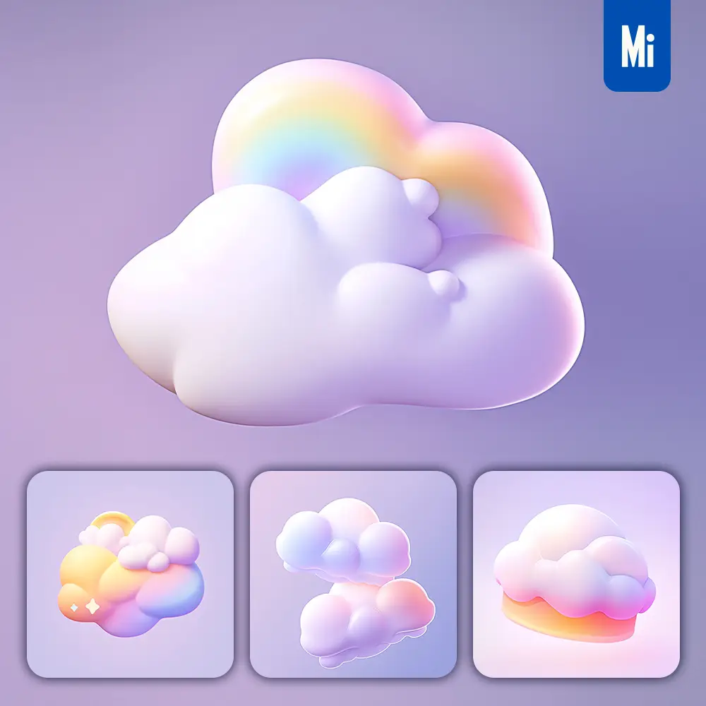Midjourney Prompt White Cloud 3D Icon Game Cartoon Cute Lovely