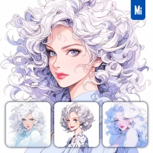 Midjourney Prompt White Woman Lady Portrait Dress Comic Animation Cartoon Painting