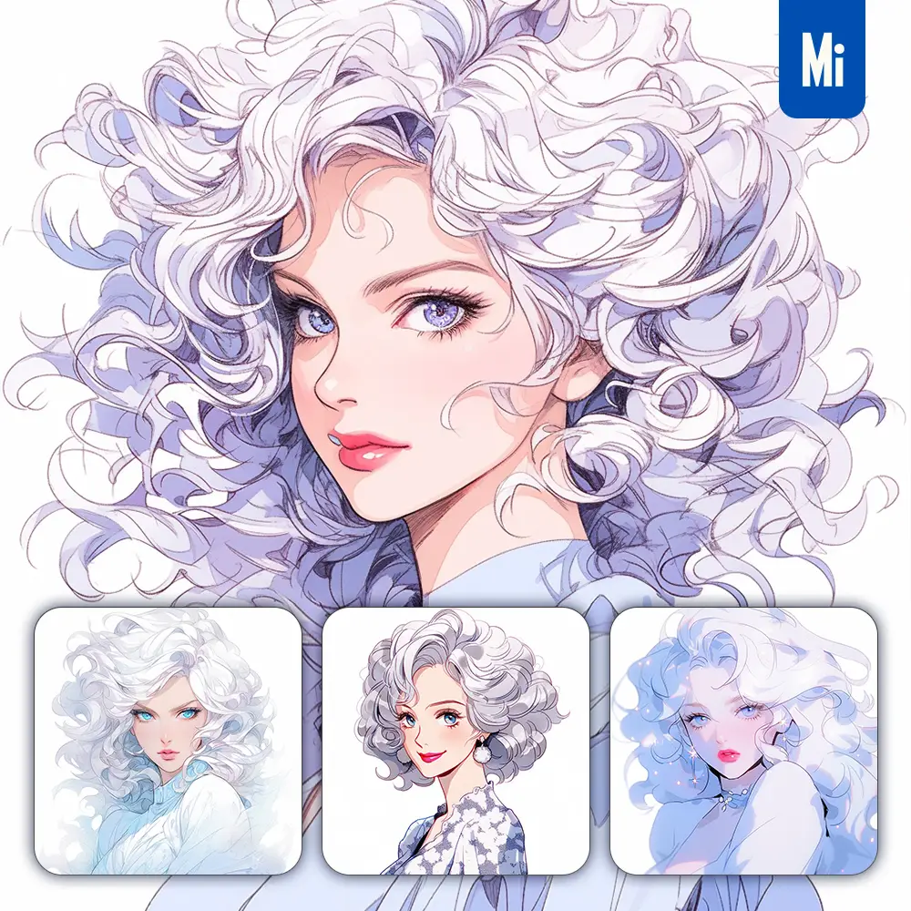 Midjourney Prompt White Woman Lady Portrait Dress Comic Animation Cartoon Painting